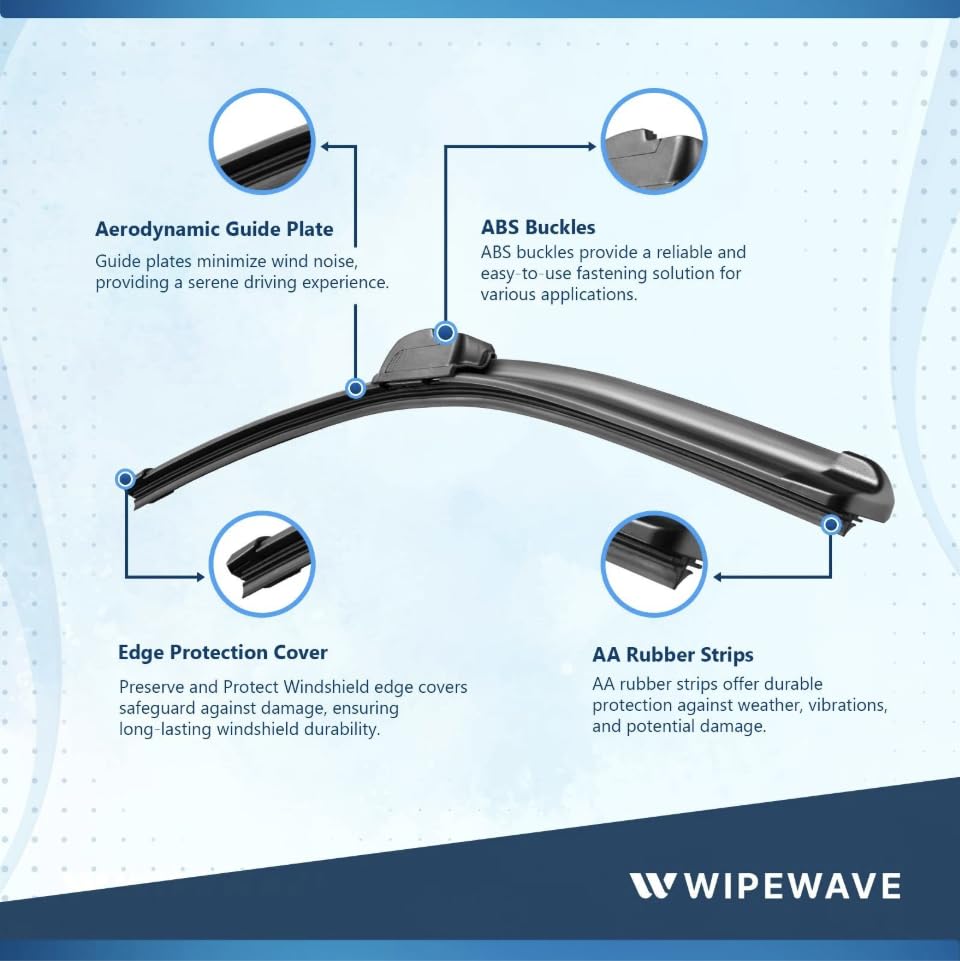 WipeWave Windscreen Wiper Blades for VW Beetle Special Design 1954-1985, 11" 11" Front U-Hook J-hook Arm - image 3