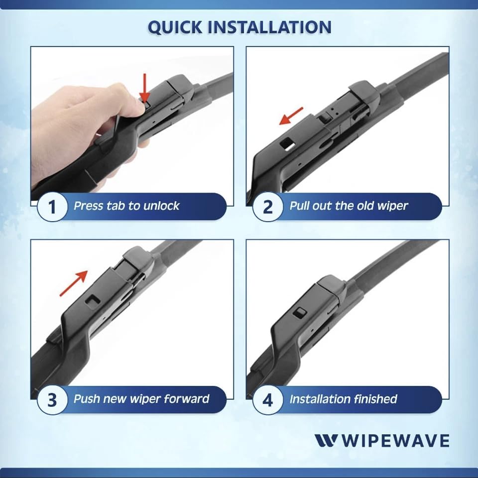 WipeWave Windscreen Wiper Blades for Citroen C4 Grand Picasso 2013-2015, 26" 30" Front Push Button Pinch Tab Button Arm - image 2