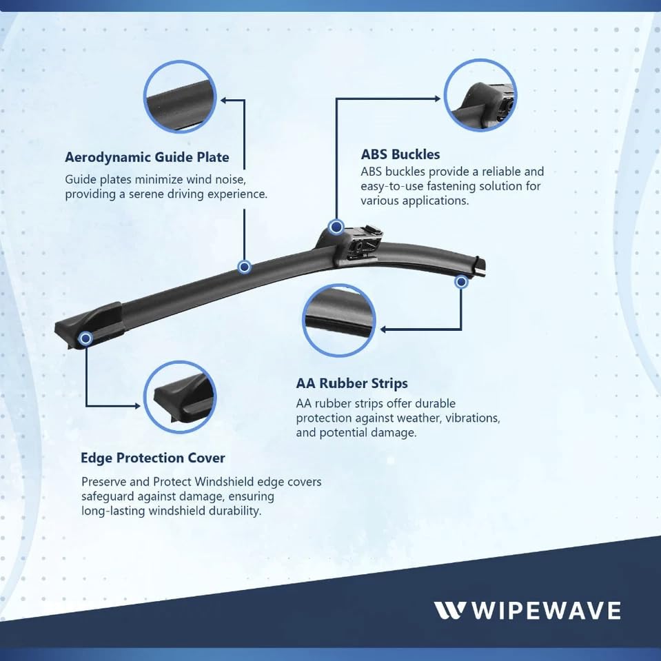 WipeWave Windscreen Wiper Blades for Citroen C4 Grand Picasso 2013-2015, 26" 30" Front Push Button Pinch Tab Button Arm - image 3