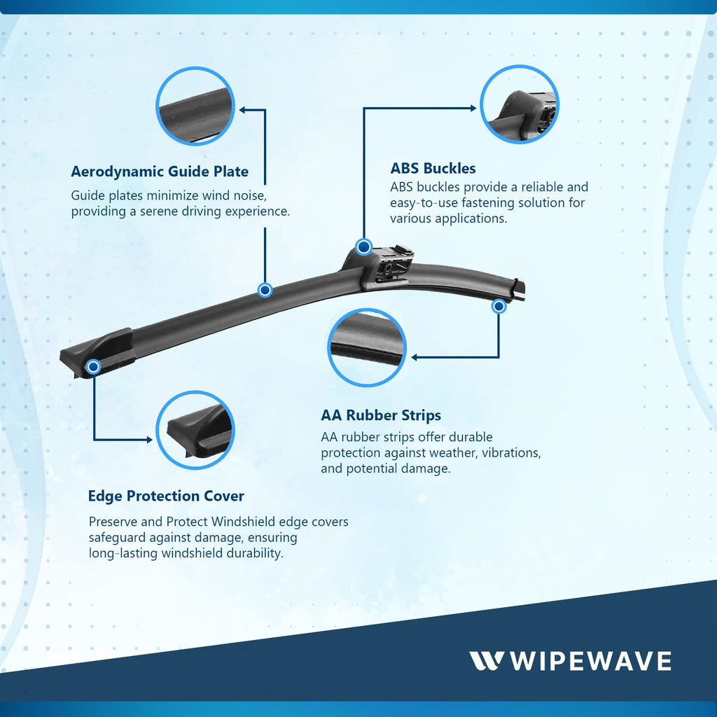 WipeWave Windscreen Wiper Blades for Audi A1 2010-2018 Hatchback, 24" 16" Front Slim Top - image 2